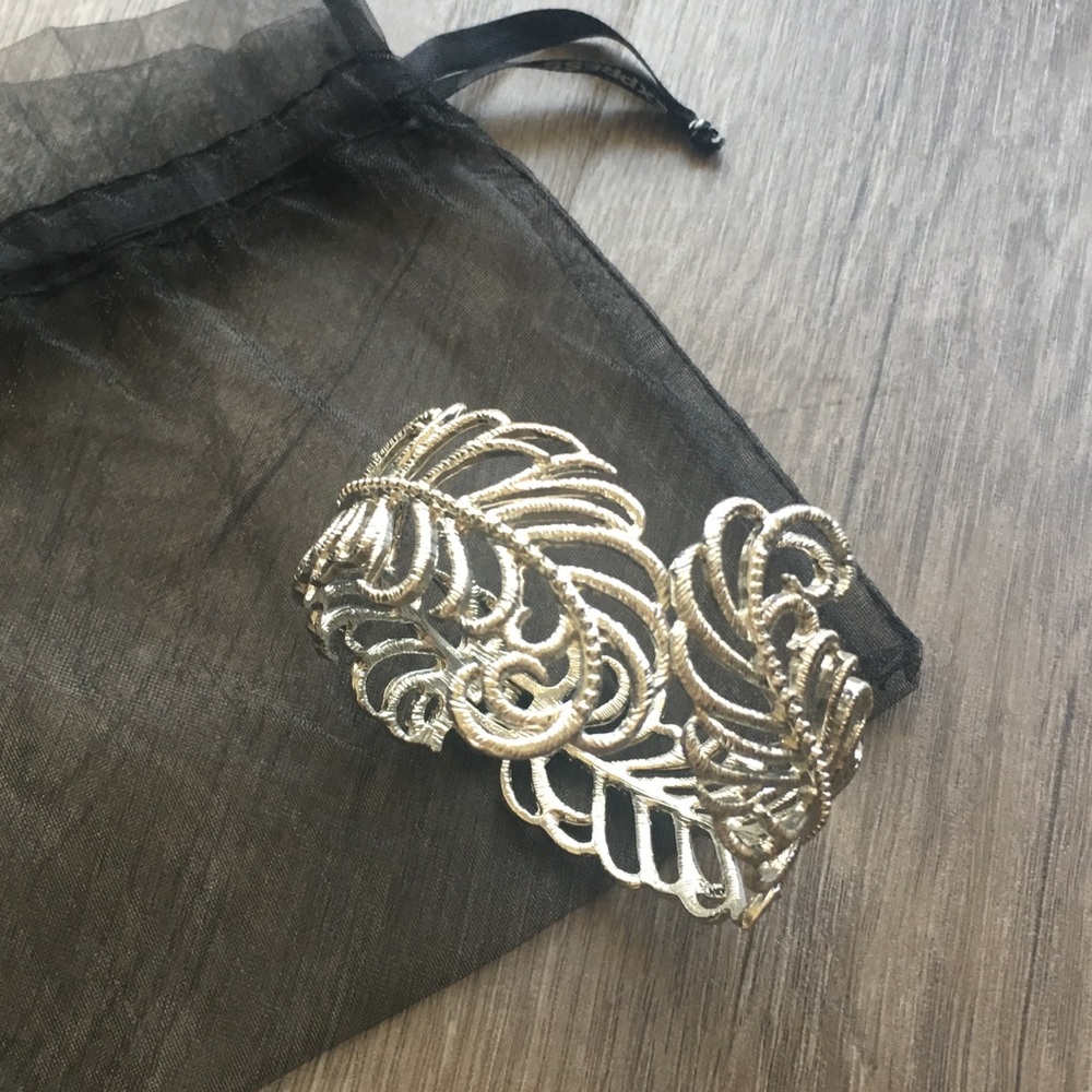 Silver Feather Bracelet with Hinge
